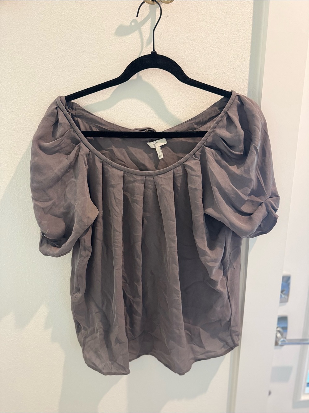 Joie Pleated Puff-Sleeve Scoop Neck Top - Gray